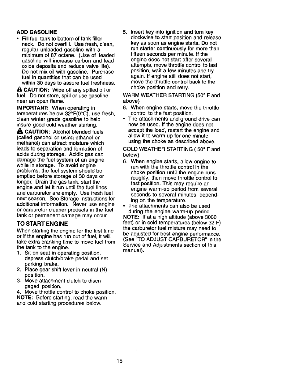 To start engine | Craftsman 917.271554 User Manual | Page 15 / 60