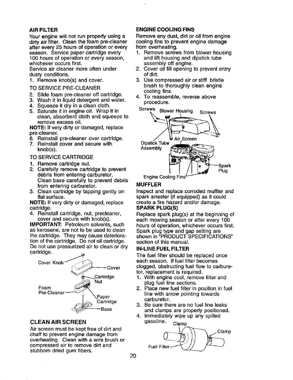 Clean air screen | Craftsman 917.271554 User Manual | Page 20 / 60