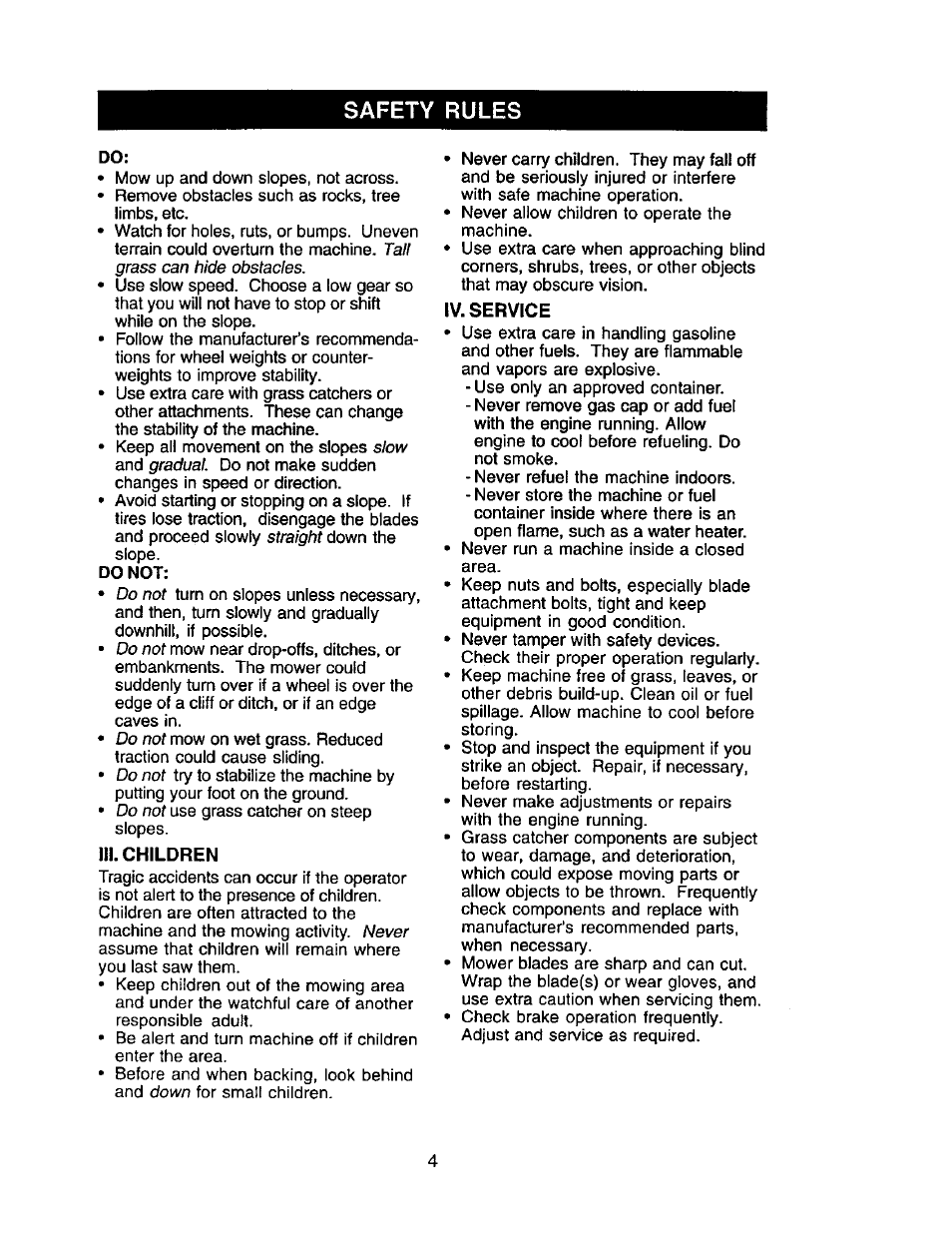 Iii. children, Iv. service, Safety rules | Craftsman 917.271554 User Manual | Page 4 / 60