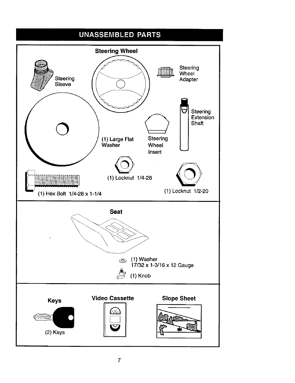 Unassembled parts, Video cassette | Craftsman 917.271554 User Manual | Page 7 / 60