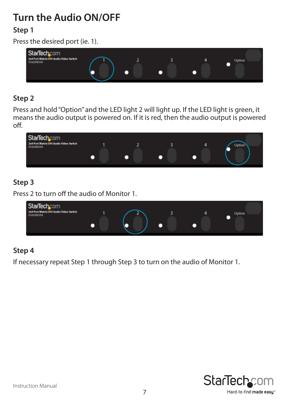 Turn the audio on/off | StarTech.com VS420RDVIA User Manual | Page 10 / 17