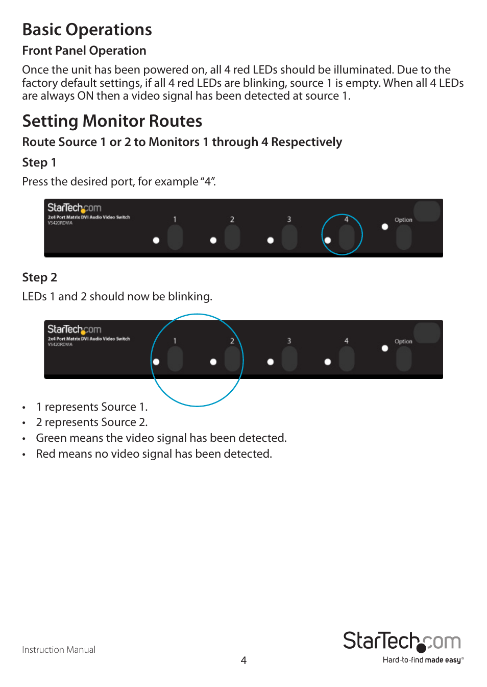 Basic operations, Setting monitor routes | StarTech.com VS420RDVIA User Manual | Page 7 / 17