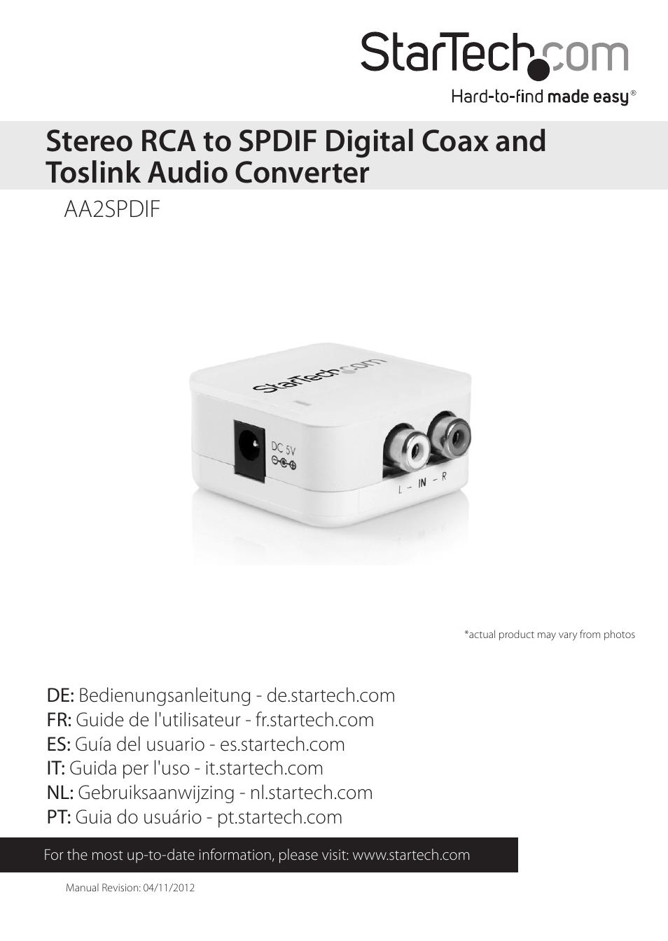 StarTech.com AA2SPDIF User Manual | 9 pages