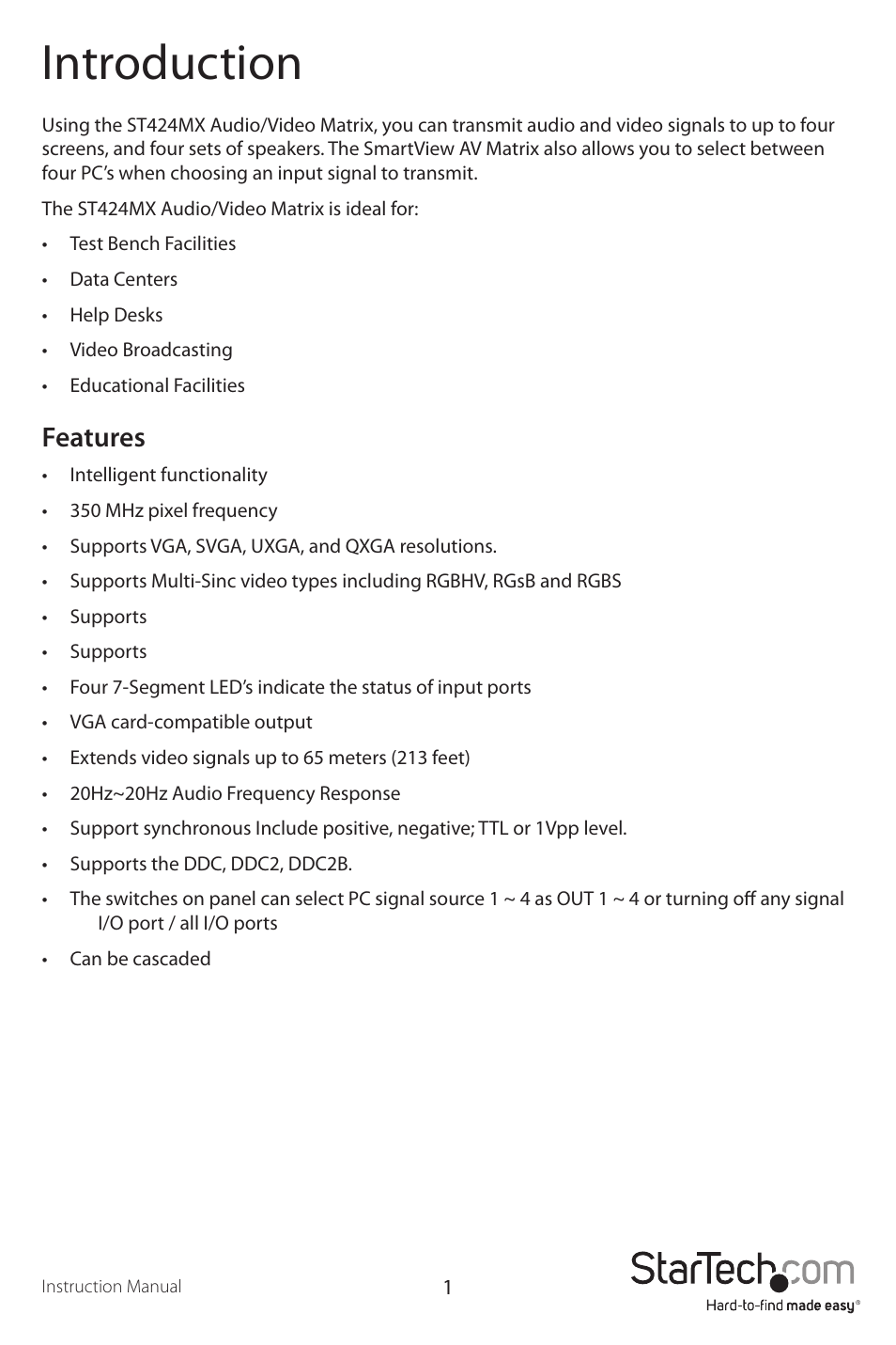 Introduction, Features | StarTech.com ST424MX User Manual | Page 4 / 10