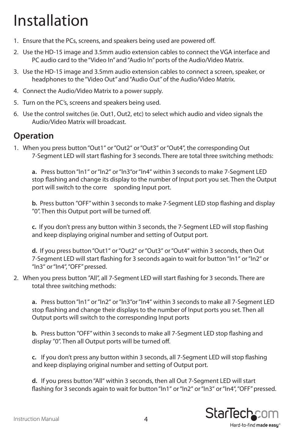 Installation, Operation | StarTech.com ST424MX User Manual | Page 7 / 10