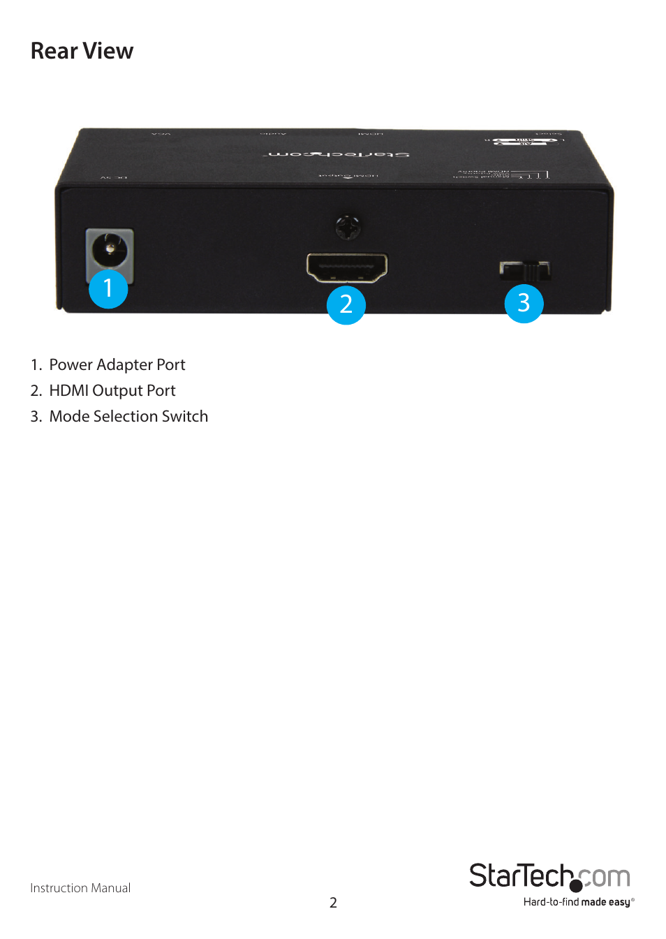 Rear view | StarTech.com VS221VGA2HD User Manual | Page 6 / 13