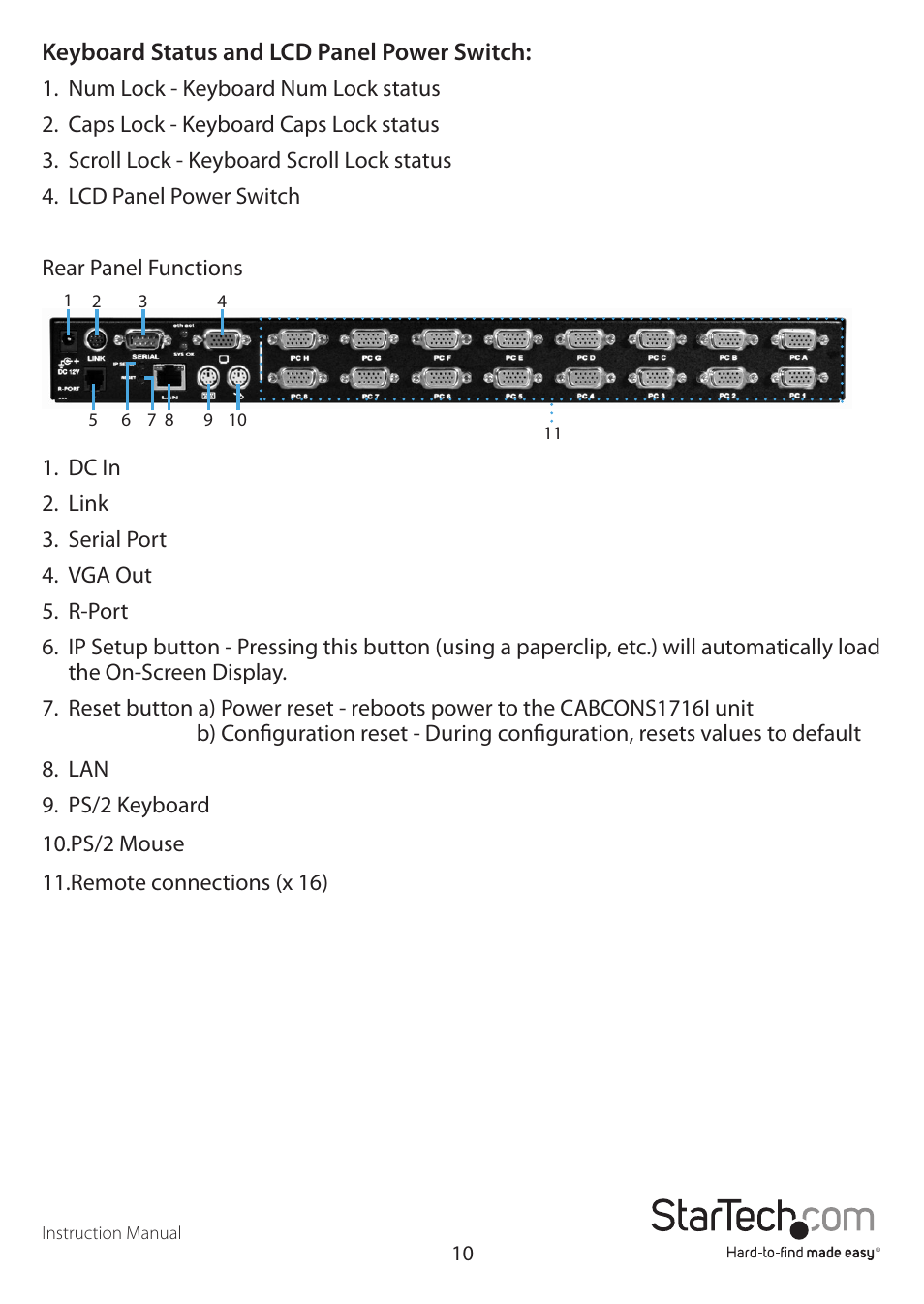 Keyboard status and lcd panel power switch | StarTech.com CABCONS1716I User Manual | Page 14 / 65