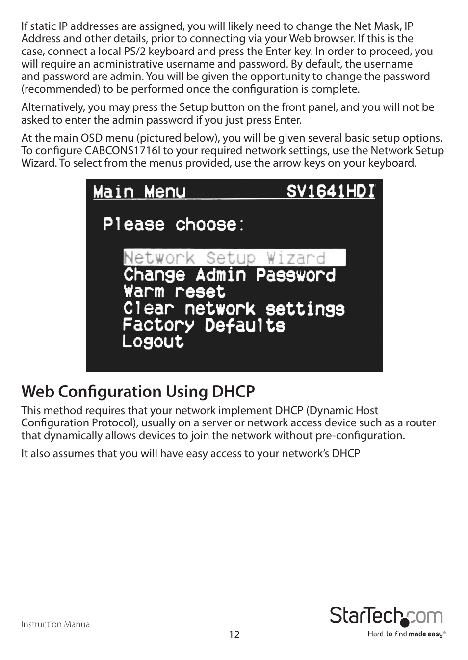 Web configuration using dhcp | StarTech.com CABCONS1716I User Manual | Page 16 / 65