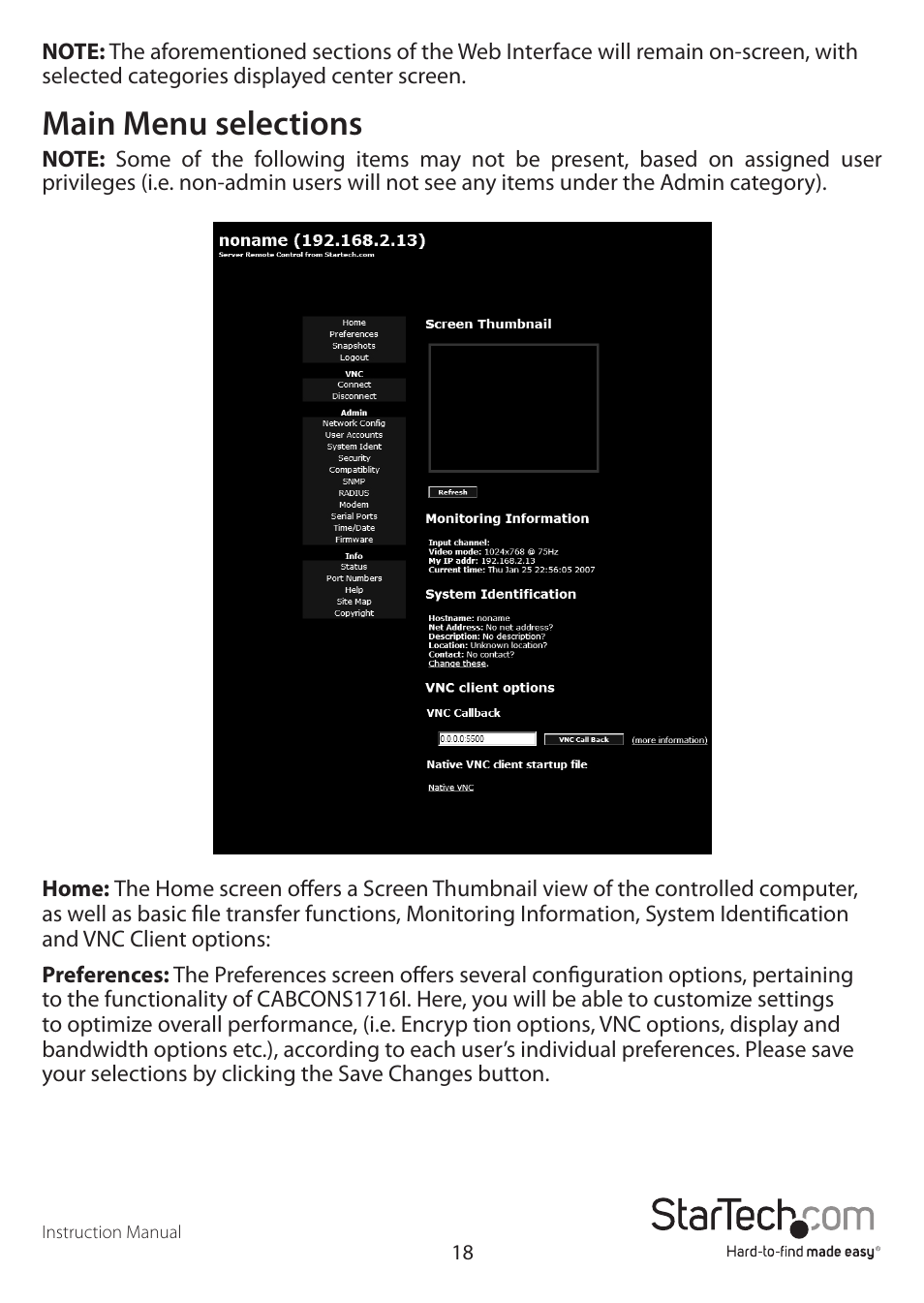 Main menu selections | StarTech.com CABCONS1716I User Manual | Page 22 / 65