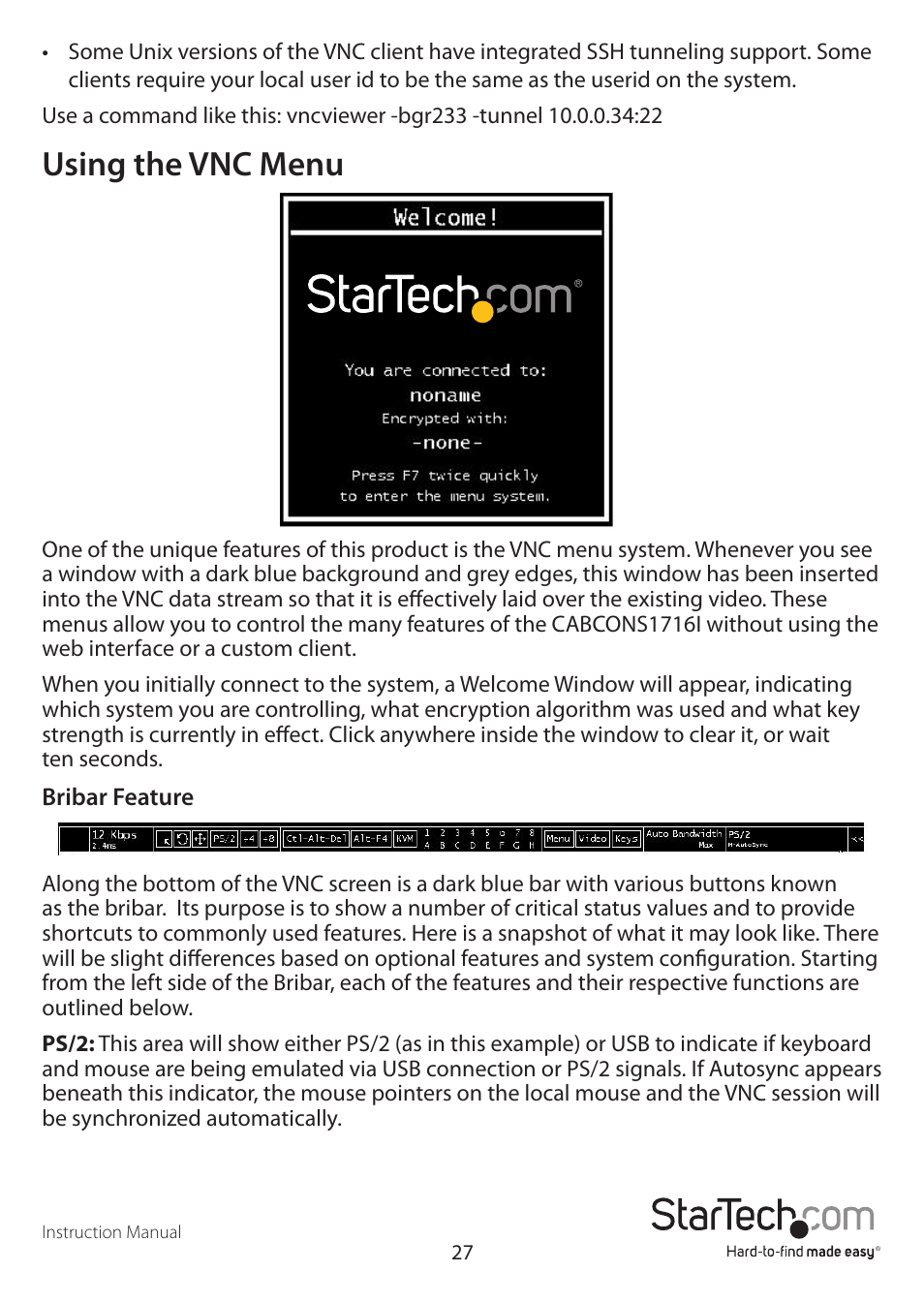 Using the vnc menu | StarTech.com CABCONS1716I User Manual | Page 31 / 65