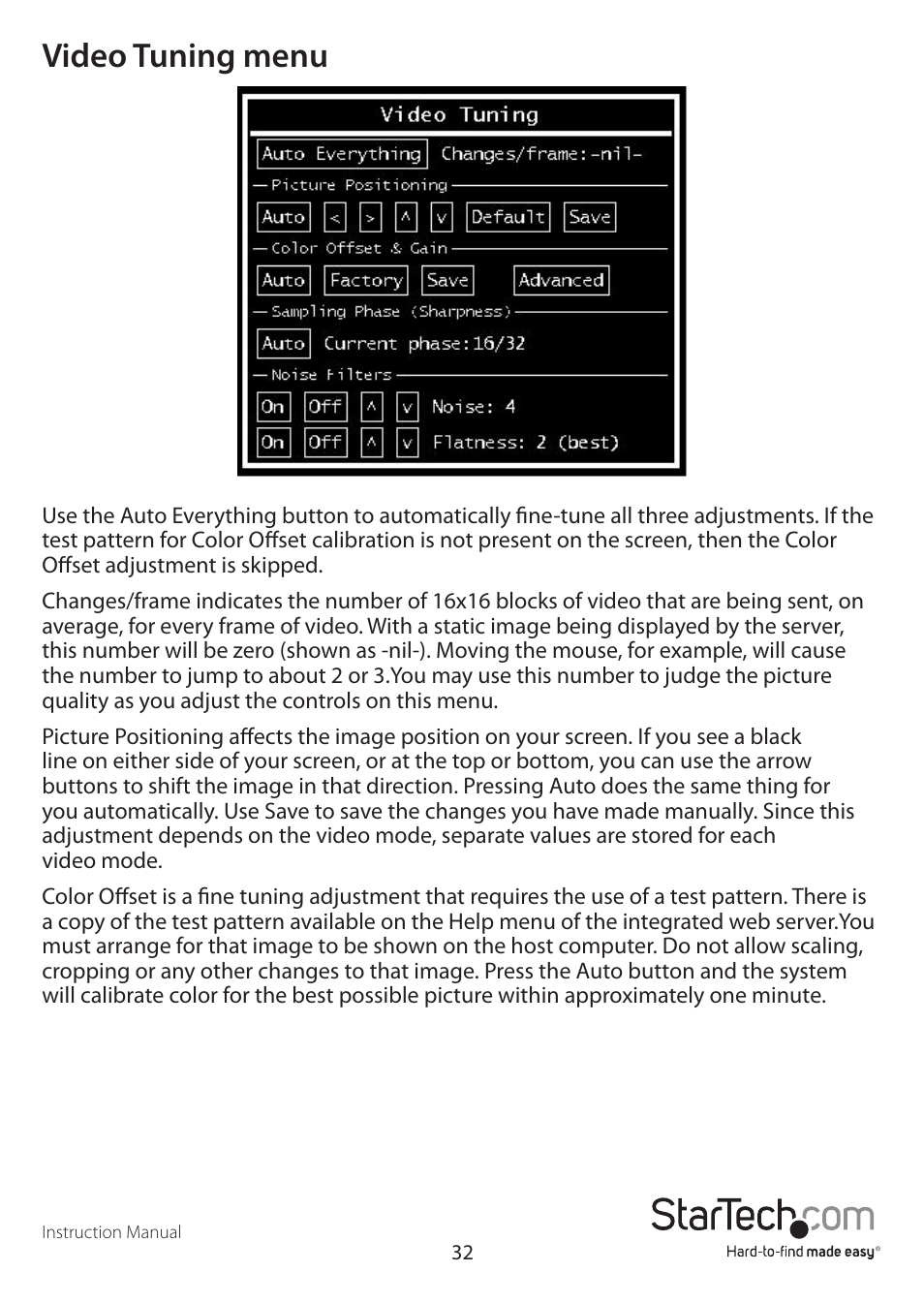 Video tuning menu | StarTech.com CABCONS1716I User Manual | Page 36 / 65