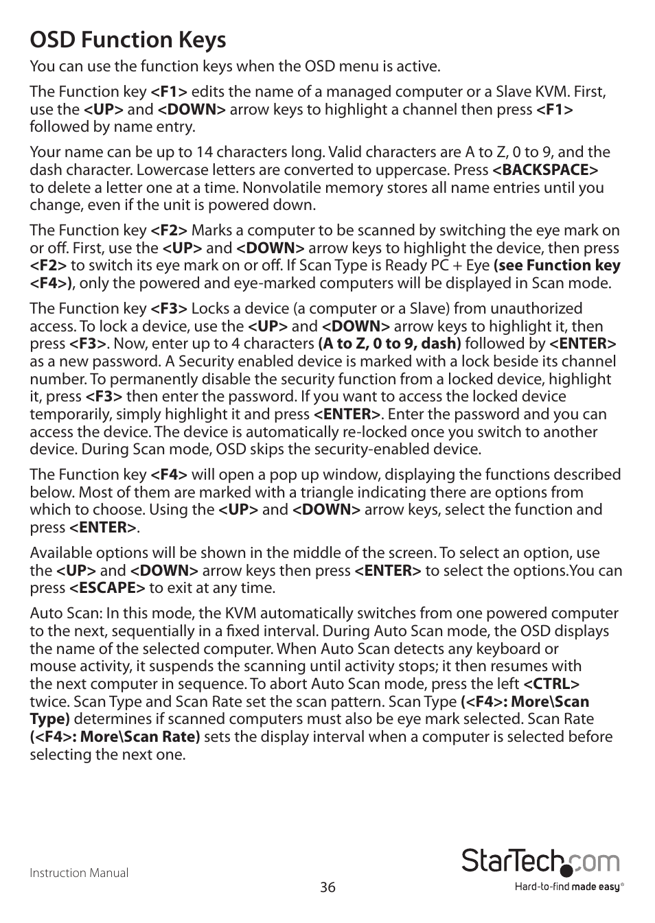 Osd function keys | StarTech.com CABCONS1716I User Manual | Page 40 / 65