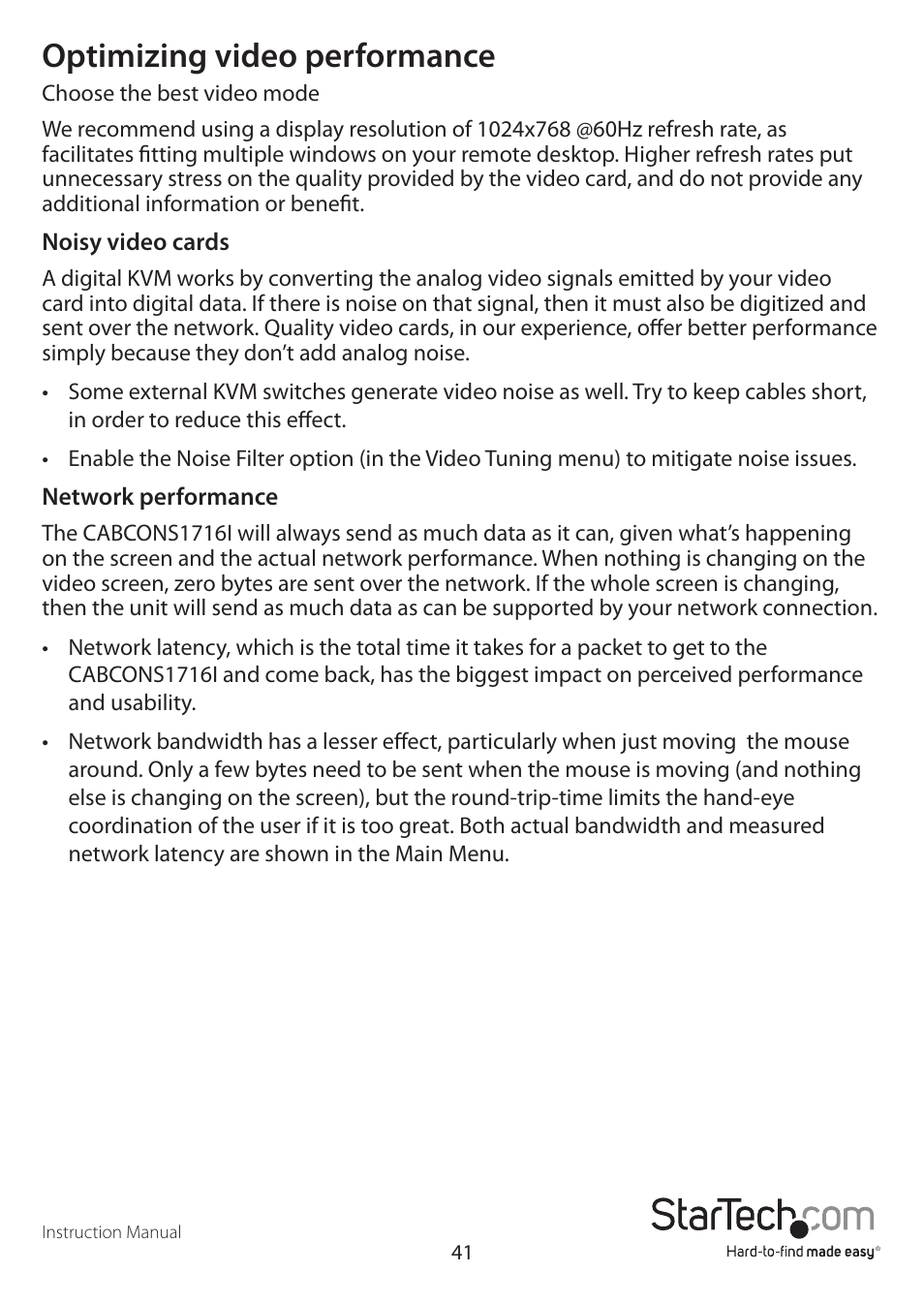 Optimizing video performance | StarTech.com CABCONS1716I User Manual | Page 45 / 65