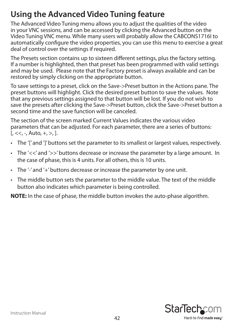 Using the advanced video tuning feature | StarTech.com CABCONS1716I User Manual | Page 46 / 65