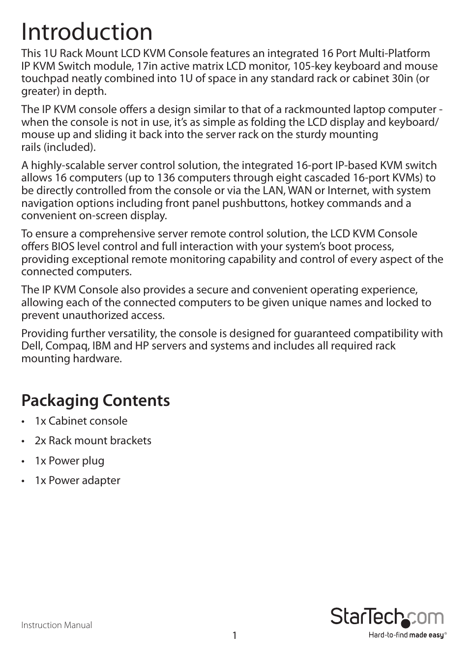 Introduction, Packaging contents | StarTech.com CABCONS1716I User Manual | Page 5 / 65