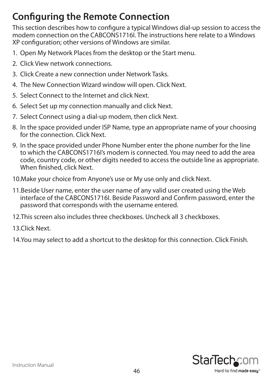 Configuring the remote connection | StarTech.com CABCONS1716I User Manual | Page 50 / 65