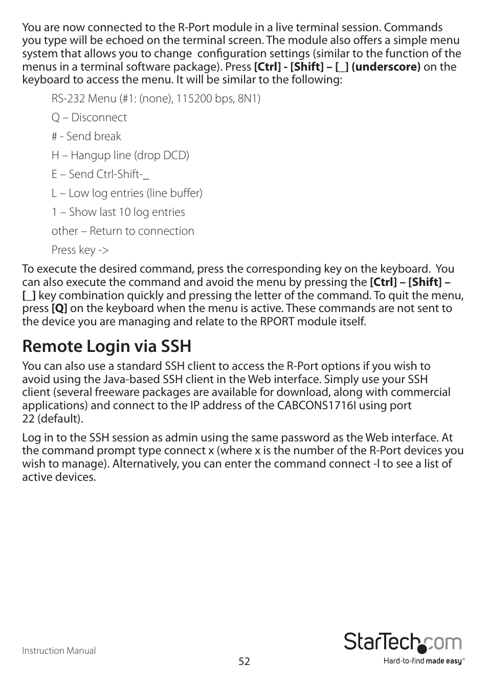 Remote login via ssh | StarTech.com CABCONS1716I User Manual | Page 56 / 65