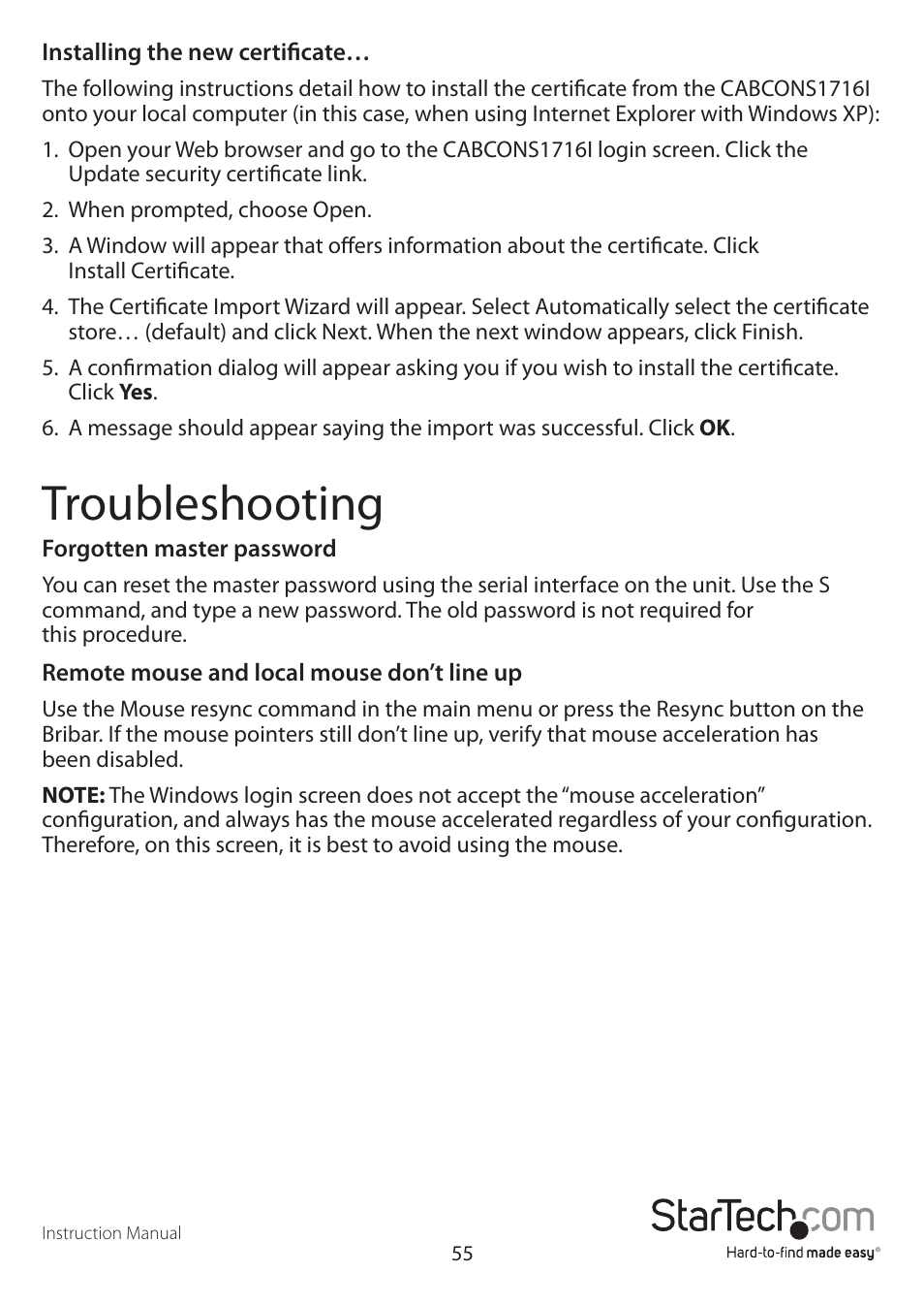 Troubleshooting | StarTech.com CABCONS1716I User Manual | Page 59 / 65