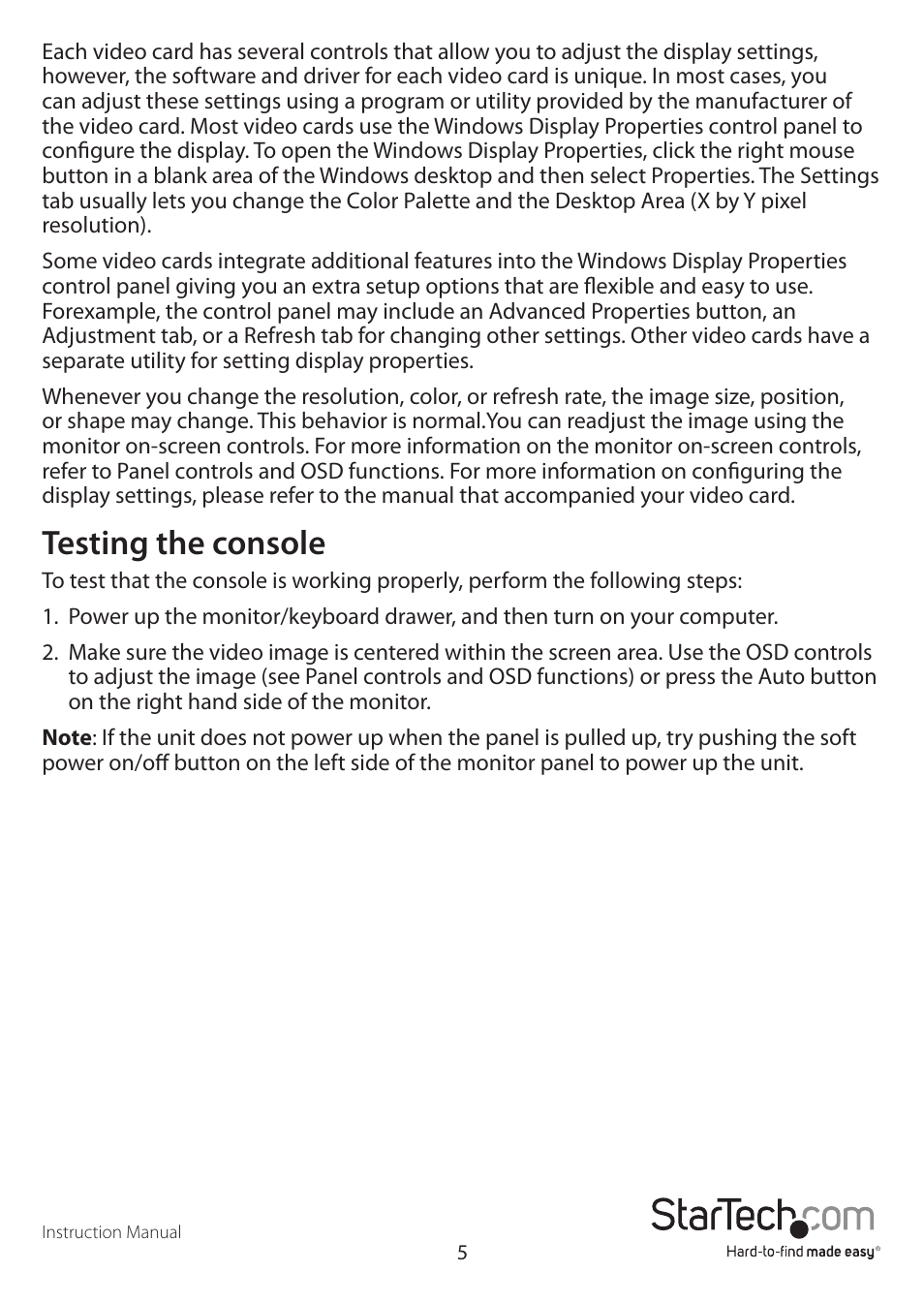 Testing the console | StarTech.com RACKCONS1901 User Manual | Page 8 / 16