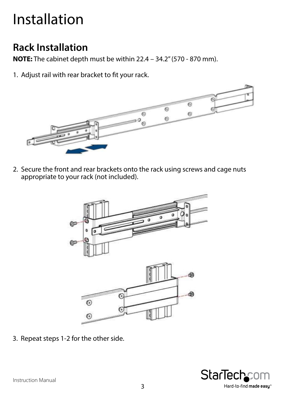 Installation, Rack installation | StarTech.com RKCOND17HDGB User Manual | Page 6 / 16