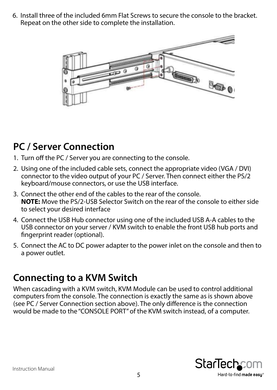 Pc / server connection, Connecting to a kvm switch | StarTech.com RKCOND17HDGB User Manual | Page 8 / 16