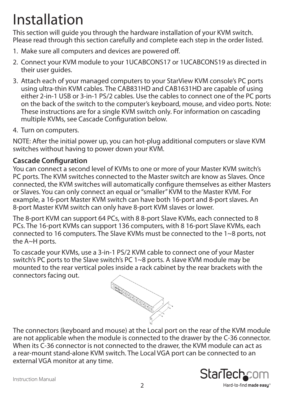 Installation | StarTech.com CAB1631D1U User Manual | Page 5 / 19