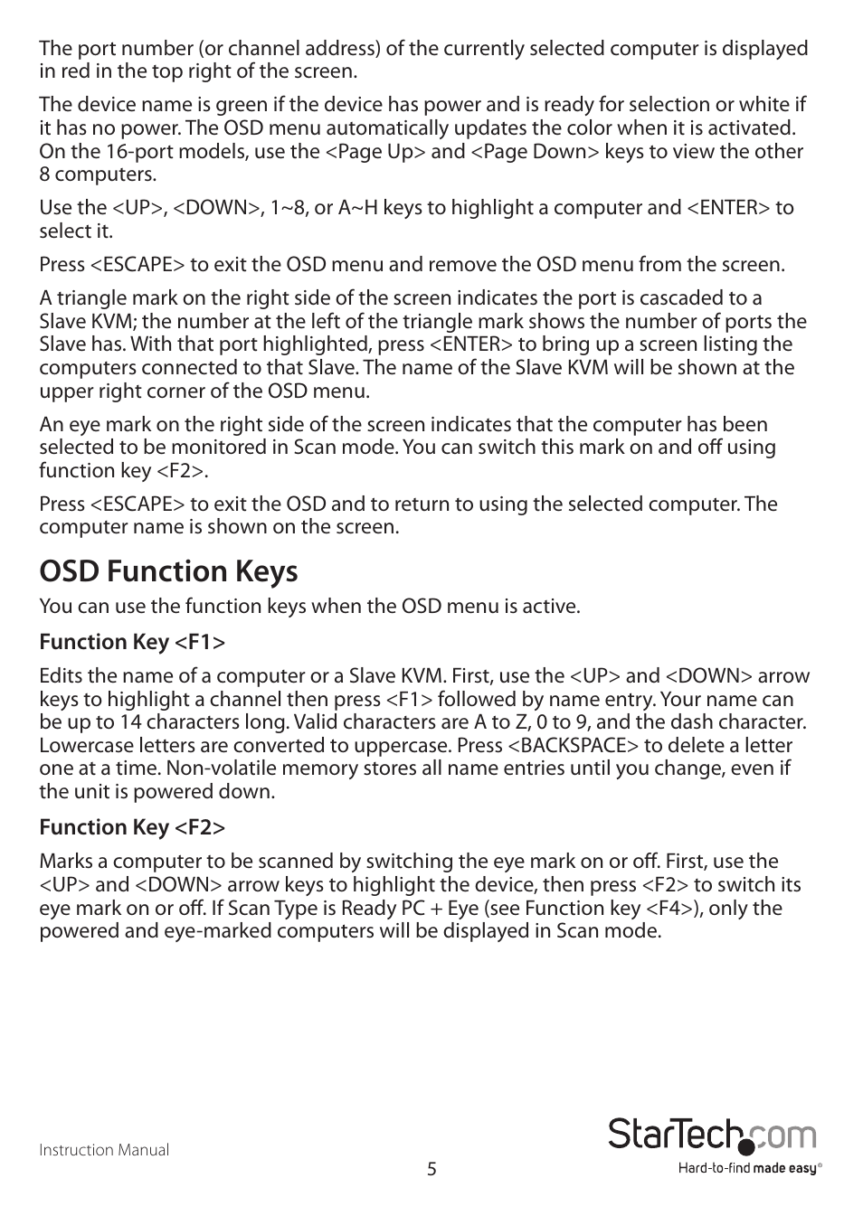 Osd function keys | StarTech.com CAB1631D1U User Manual | Page 8 / 19