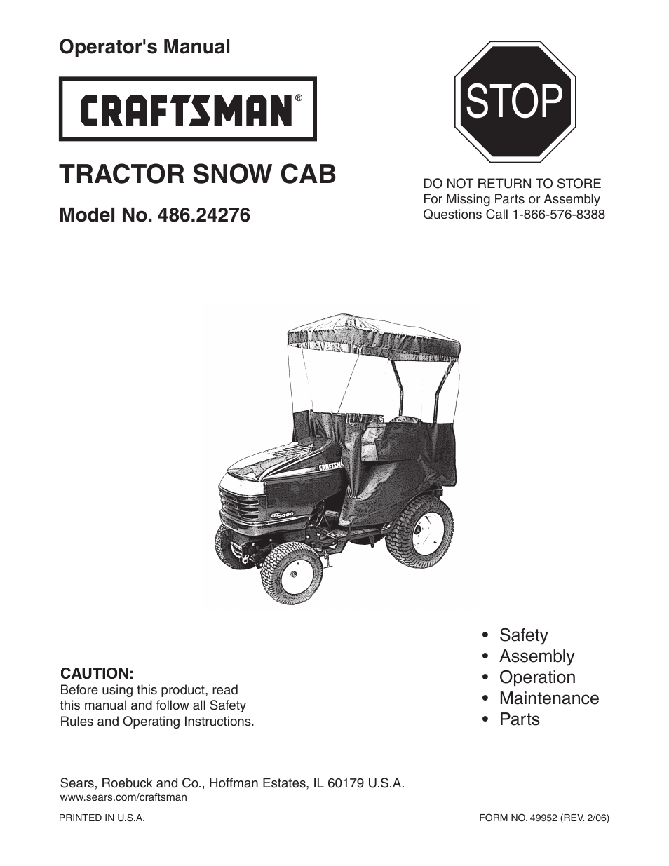 Craftsman SNOW CAB 486.24276 User Manual | 12 pages