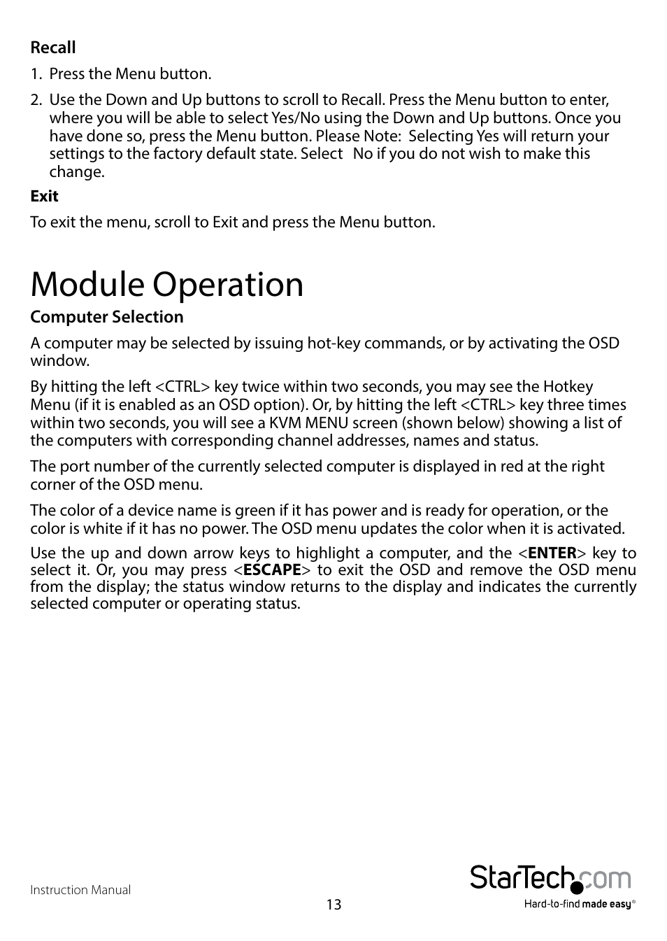 Module operation | StarTech.com RACKCONSxxxx User Manual | Page 16 / 26