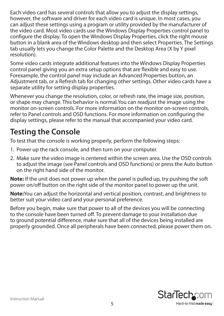 Testing the console | StarTech.com RACKCONV1901 User Manual | Page 8 / 16