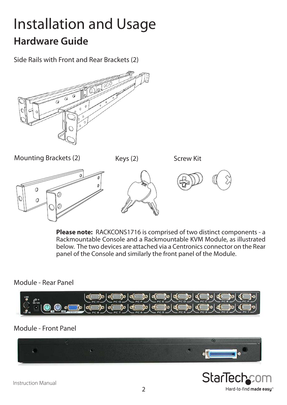 Installation and usage, Hardware guide | StarTech.com RKCONS1916EU User Manual | Page 5 / 27