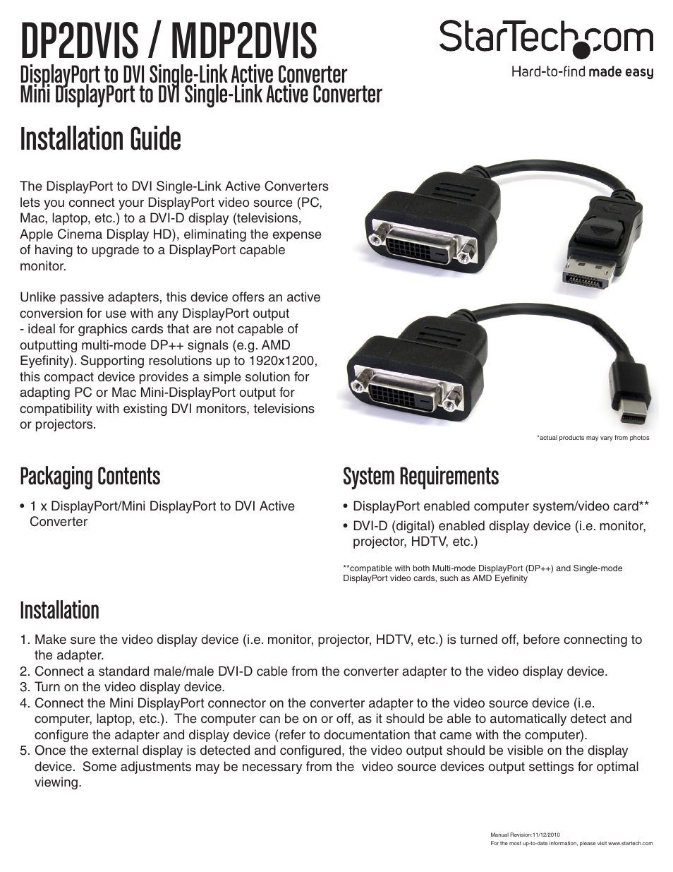 StarTech.com MDP2DVIS User Manual | 2 pages