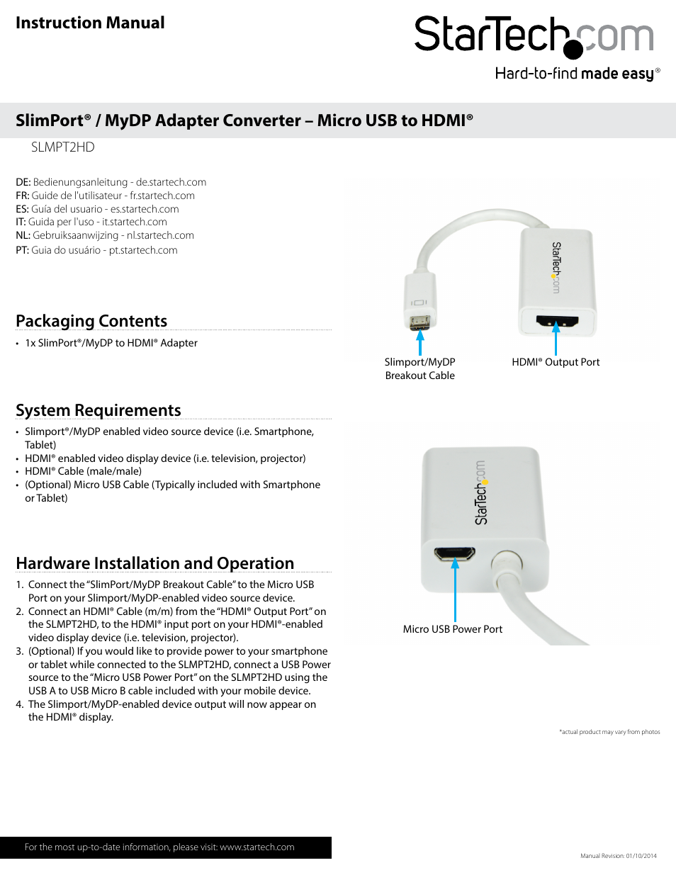 StarTech.com SLMPT2HD User Manual | 2 pages