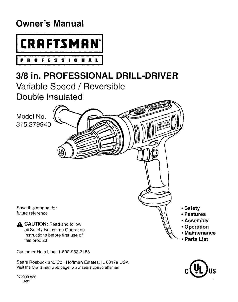 Craftsman 315.279940 User Manual | 16 pages