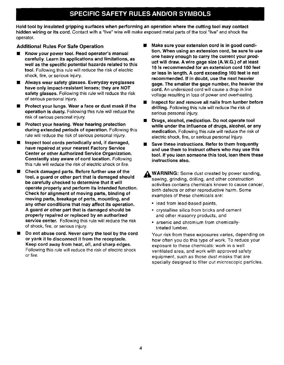 Specific safety rules and/or symbols | Craftsman 315.279940 User Manual | Page 4 / 16