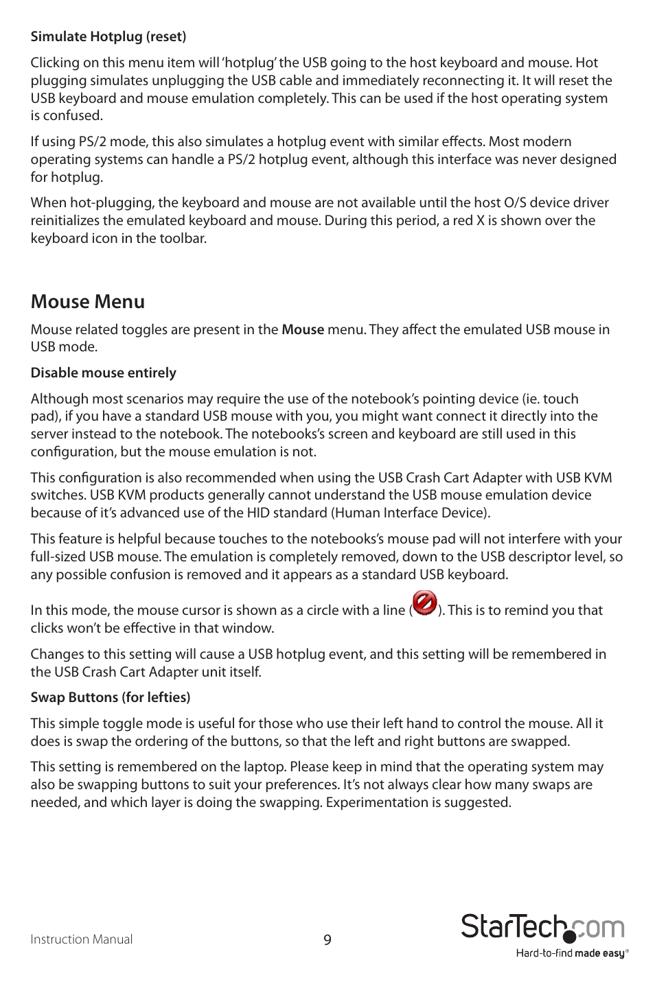 Mouse menu | StarTech.com NOTECONS01 User Manual | Page 12 / 18