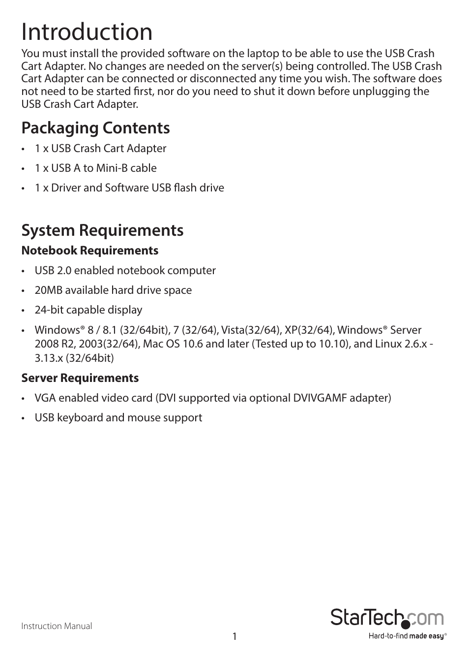 Introduction, Packaging contents, System requirements | StarTech.com NOTECONS02 Manual User Manual | Page 4 / 25