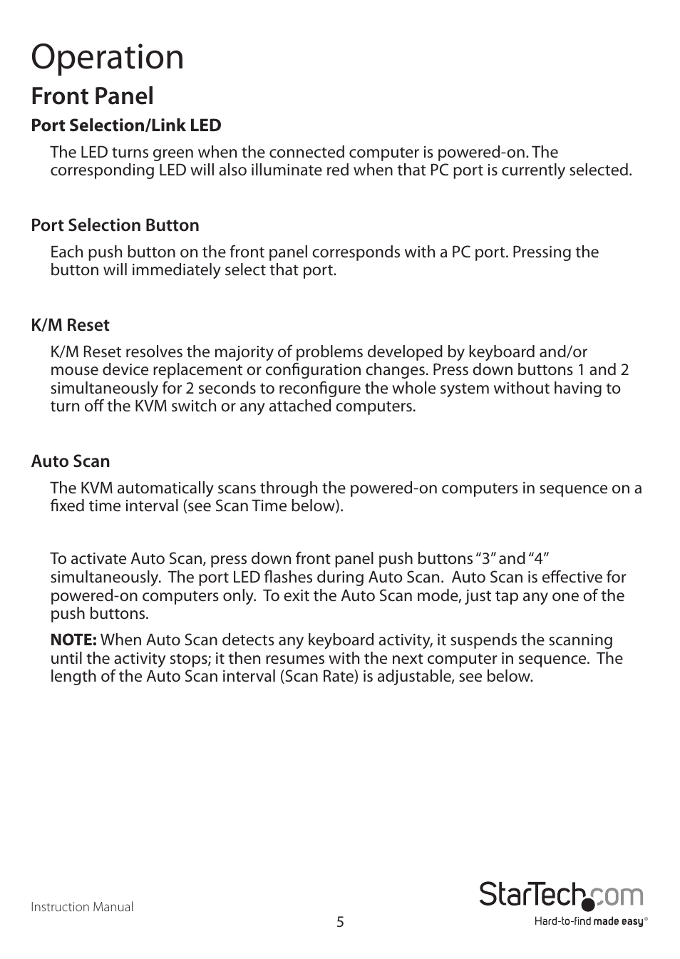 Operation, Front panel | StarTech.com SV831DVIU User Manual | Page 8 / 13