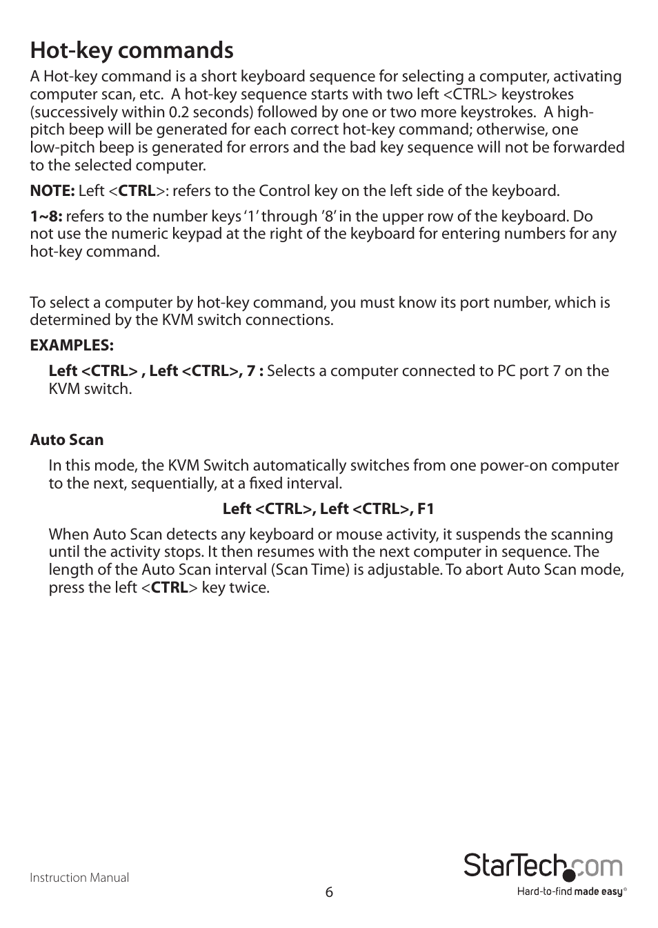 Hot-key commands | StarTech.com SV831DVIU User Manual | Page 9 / 13