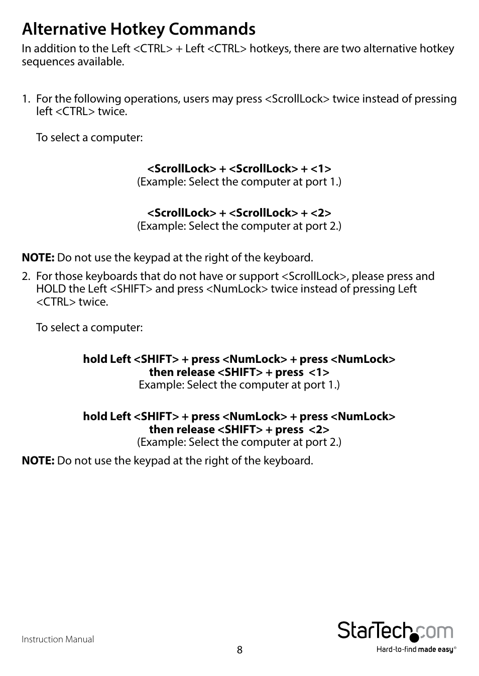 Alternative hotkey commands | StarTech.com SV431DDVDUA User Manual | Page 12 / 16