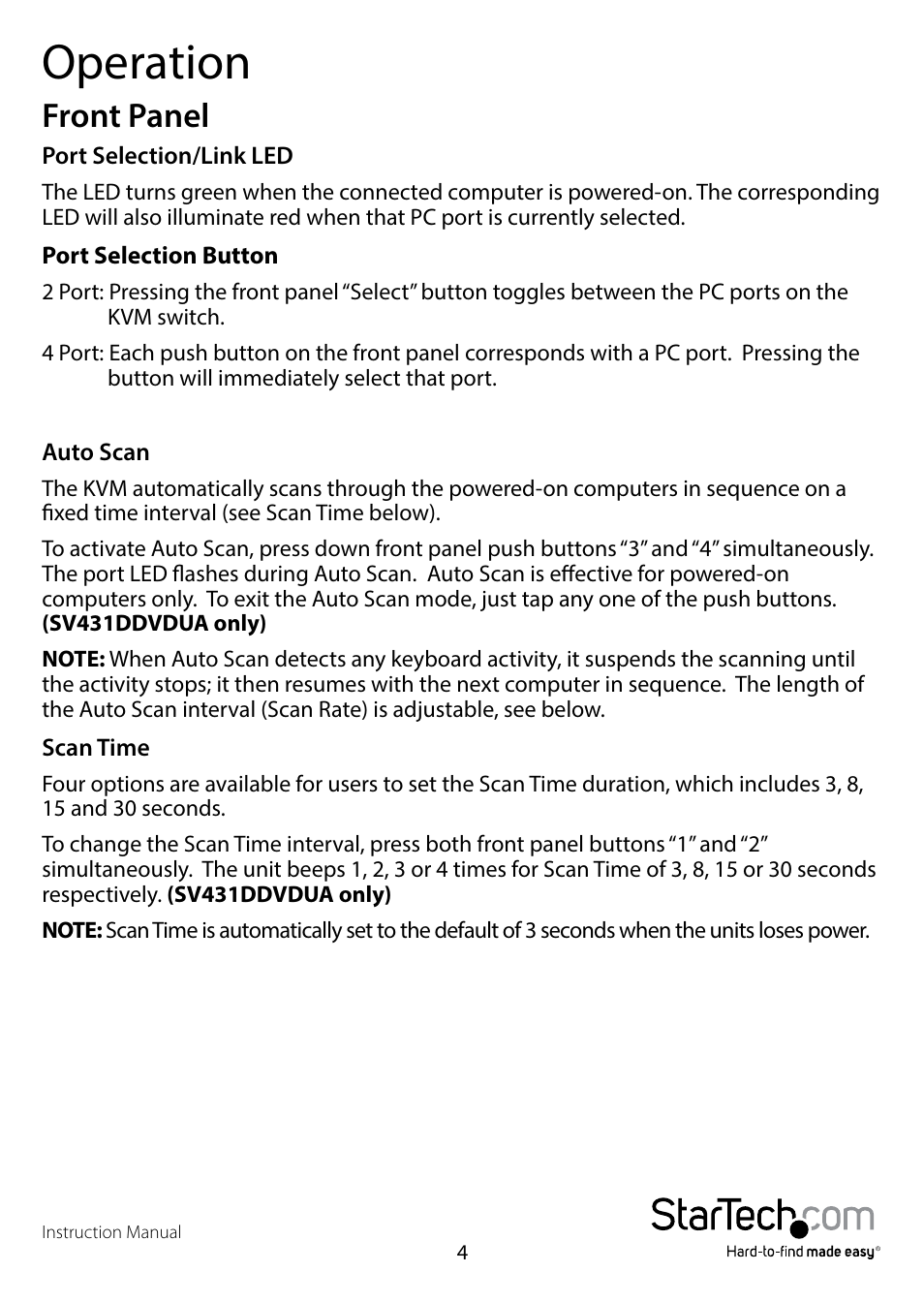 Operation, Front panel | StarTech.com SV431DDVDUA User Manual | Page 8 / 16