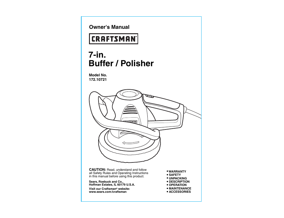 Craftsman 7-IN. BUFFER / POLISHER 172.10721 User Manual | 10 pages