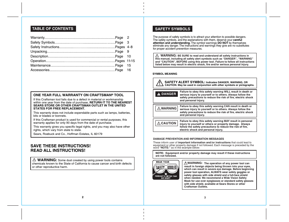 17021 2-3.ai, Save these instructions! read all instructions | Craftsman 7-IN. BUFFER / POLISHER 172.10721 User Manual | Page 2 / 10