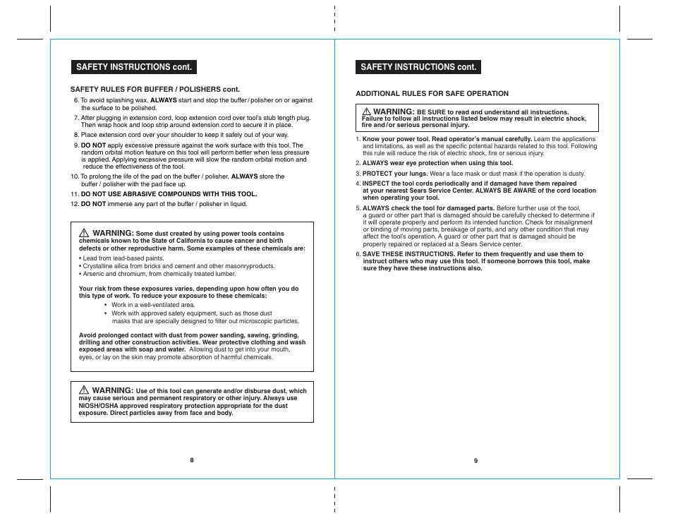 17021 8-9 .ai | Craftsman 7-IN. BUFFER / POLISHER 172.10721 User Manual | Page 5 / 10