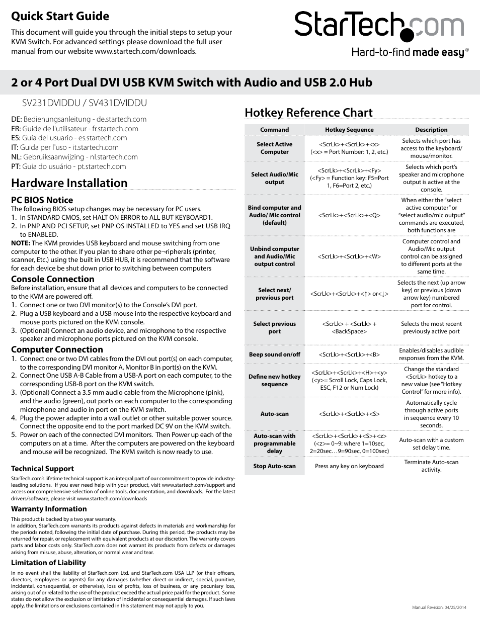 StarTech.com SV431DVIDDU Quick Start User Manual | 1 page