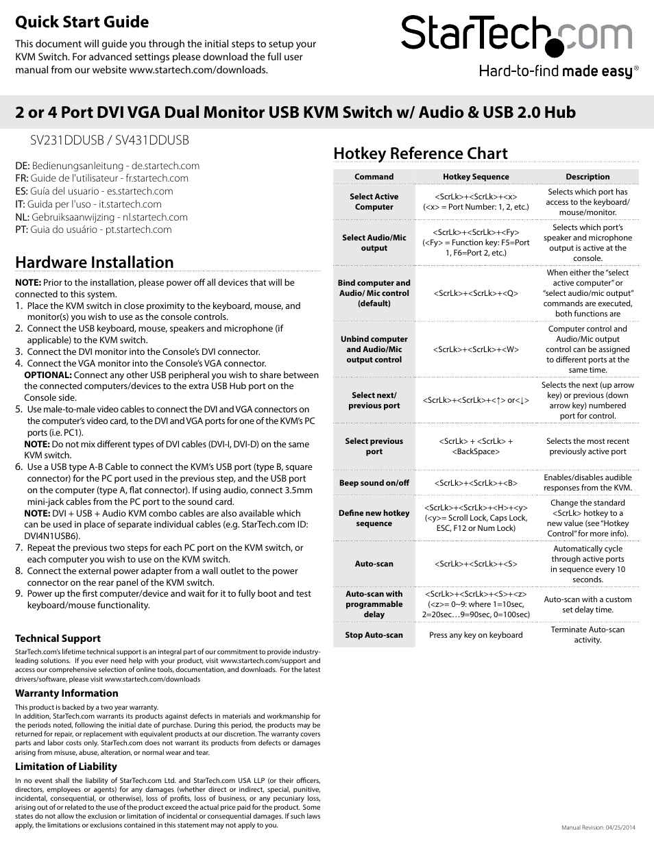 StarTech.com SV431DDUSB Quick Start User Manual | 1 page