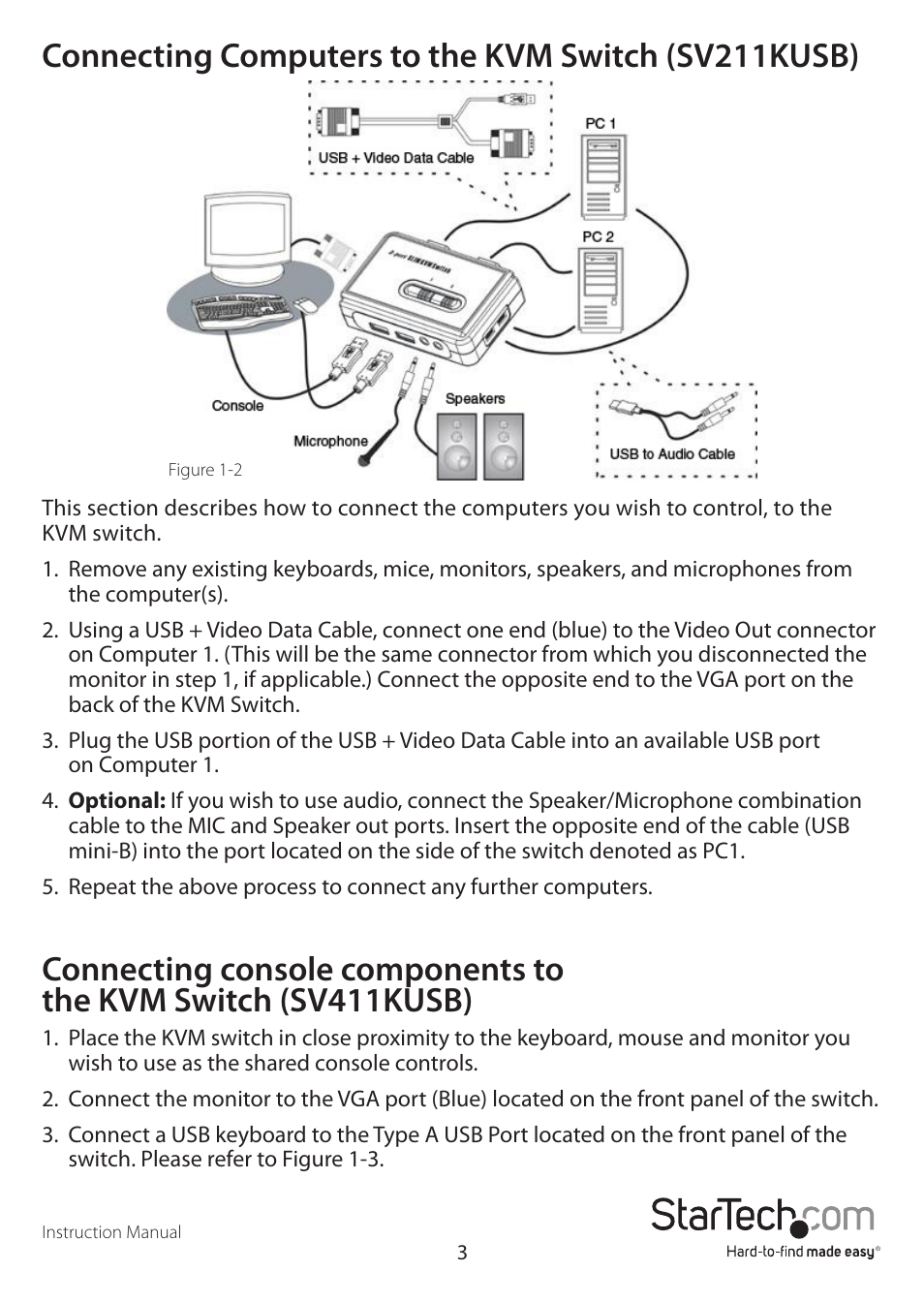 Connecting computers to the kvm switch (sv211kusb) | StarTech.com SVx11KUSB User Manual | Page 6 / 10