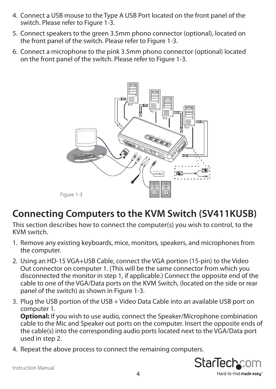 Connecting computers to the kvm switch (sv411kusb) | StarTech.com SVx11KUSB User Manual | Page 7 / 10