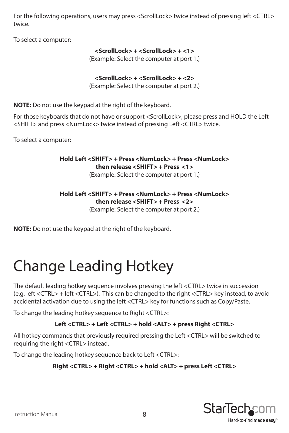 Change leading hotkey | StarTech.com SV231QDVIUA User Manual | Page 11 / 14