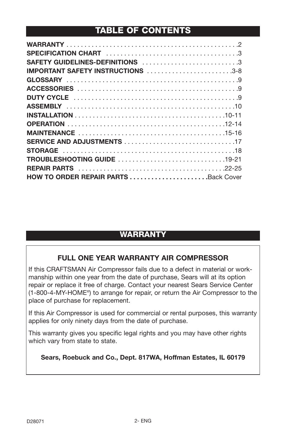 Craftsman 919.167461 User Manual | Page 2 / 44